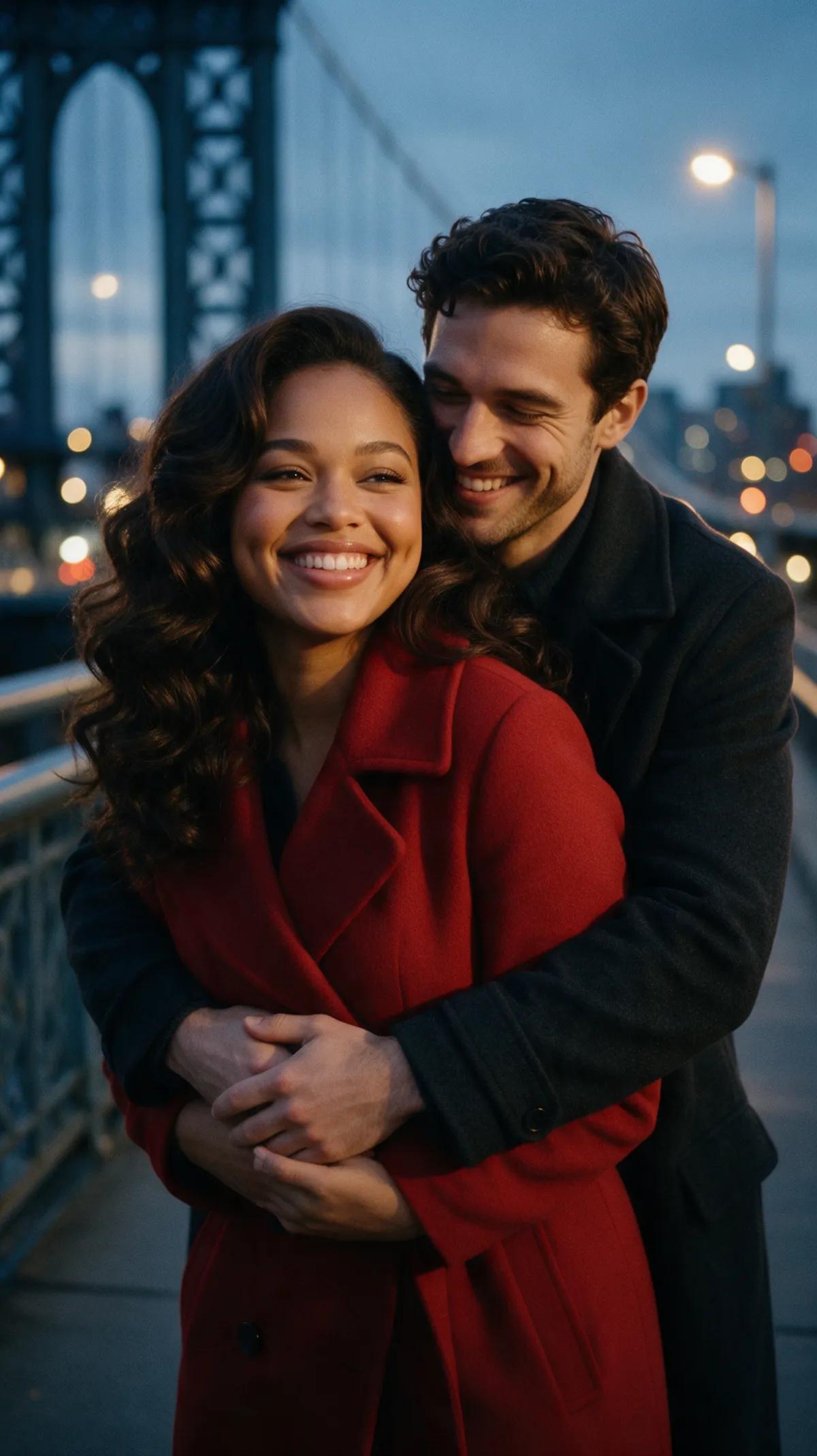 A couple embracing on a beach at sunset