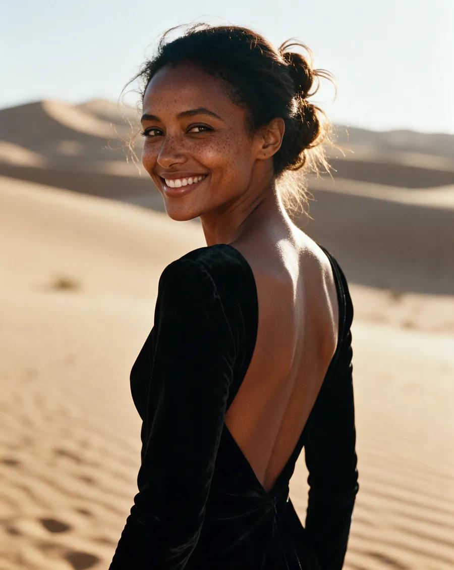 Cinematic film still, photorealistic, shot on 35mm film, natural skin texture, rich contrast, shallow depth of field: a 32-year-old Ethiopia