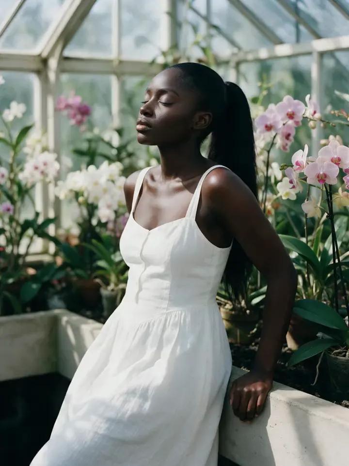 Cinematic film still, photorealistic, shot on 35mm film, natural skin texture, rich contrast, shallow depth of field: a 25-year-old Nigerian